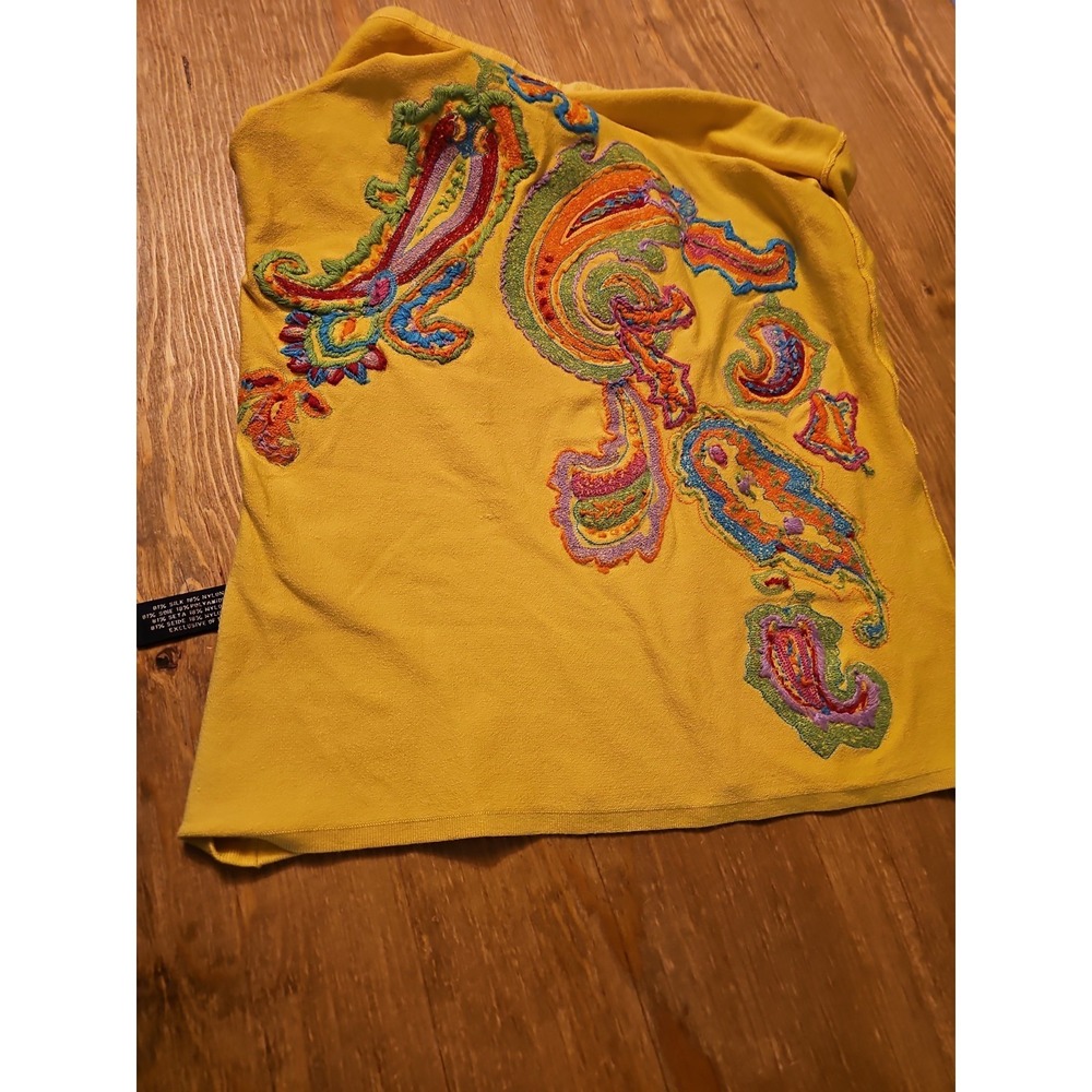 Polo Ralph Lauren Silk Yellow Embroidered Women Halter Top Size LARGE - Picture 3 of 10
